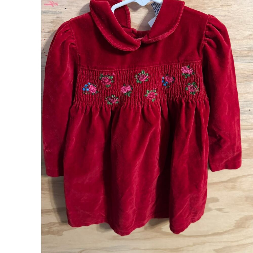 Girls‎ Toddler Oshkosh Velvet 4t Dress Holiday Floral Tea Smocked Red